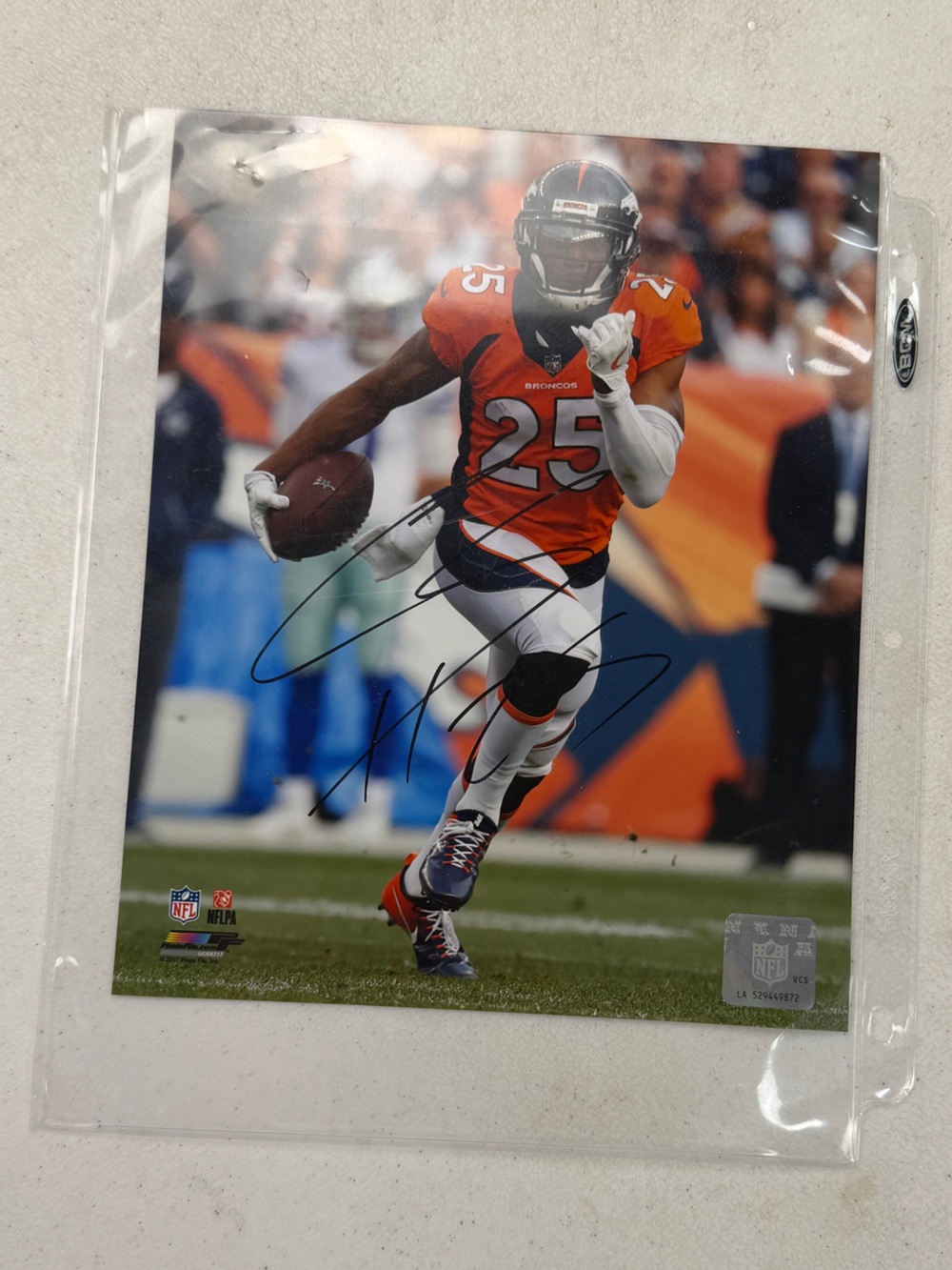 Autographed Denver Broncos #25 Action Photo - Orange and Navy